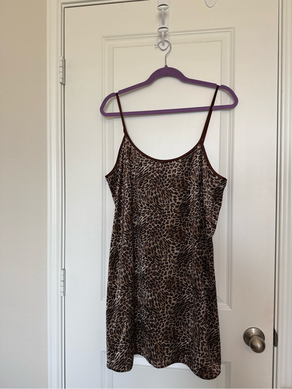 Vintage Delicate Treasures Intimates Brown Cheetah Leopard Print Slip Dress